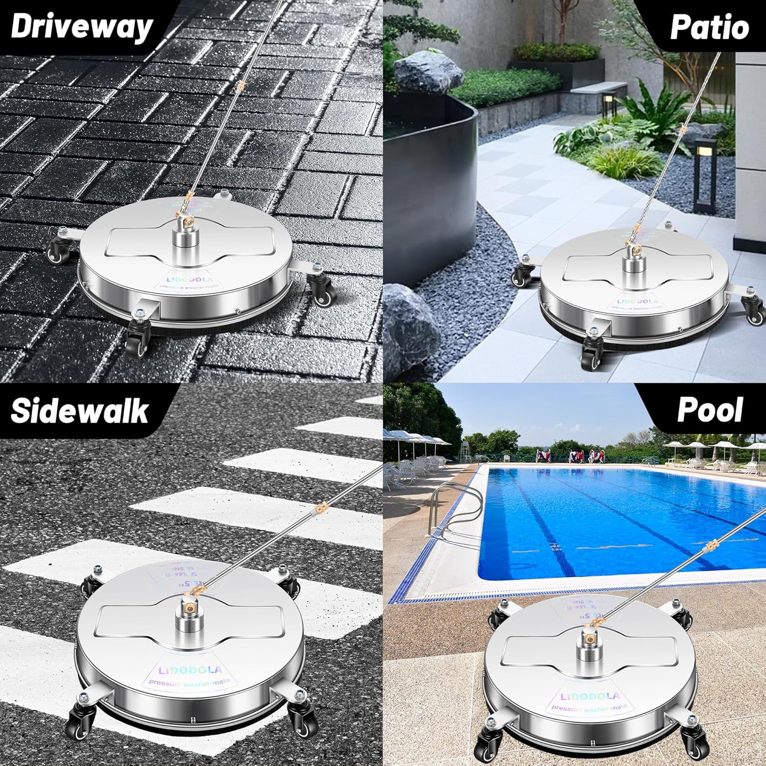 LidoDola 14 Inch Pressure Washer Surface Cleaner with Wheels for Concrete Patio Deck