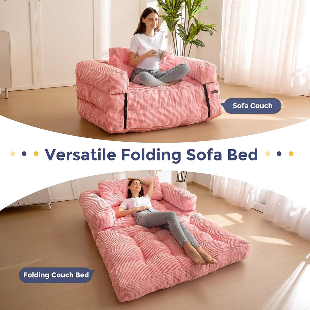 MAXYOYO L Shaped Folding Sofa Bed Convertible Sleeper with Pillow Armrest