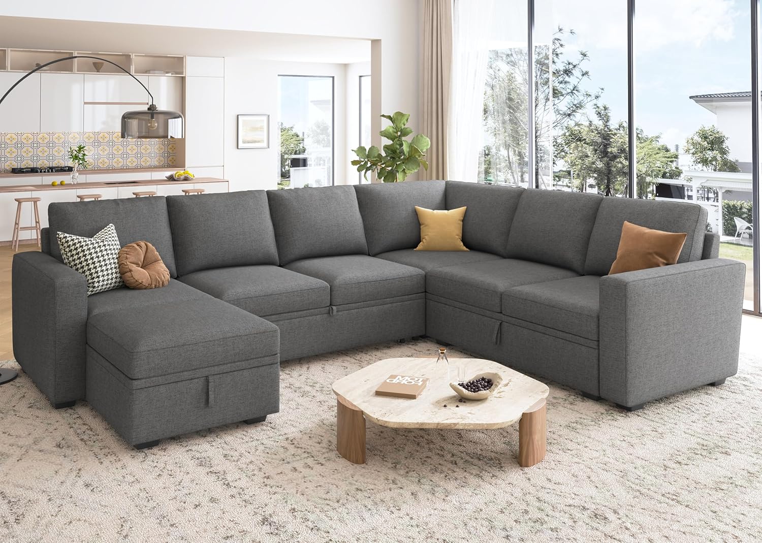 HONBAY Modular L Shaped Sectional Sleeper Sofa with Storage Pull Out Bed