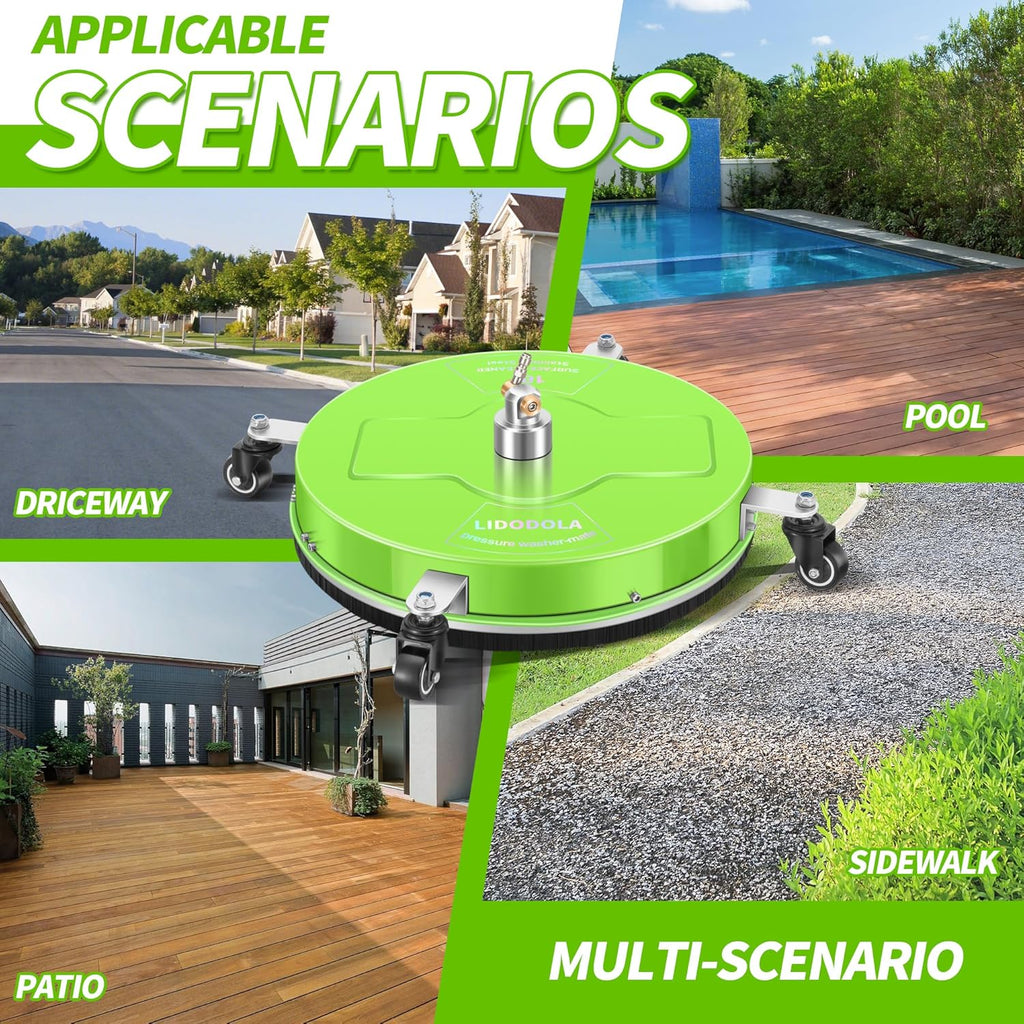 LidoDola 14 Inch Pressure Washer Surface Cleaner with Wheels for Concrete Patio Deck