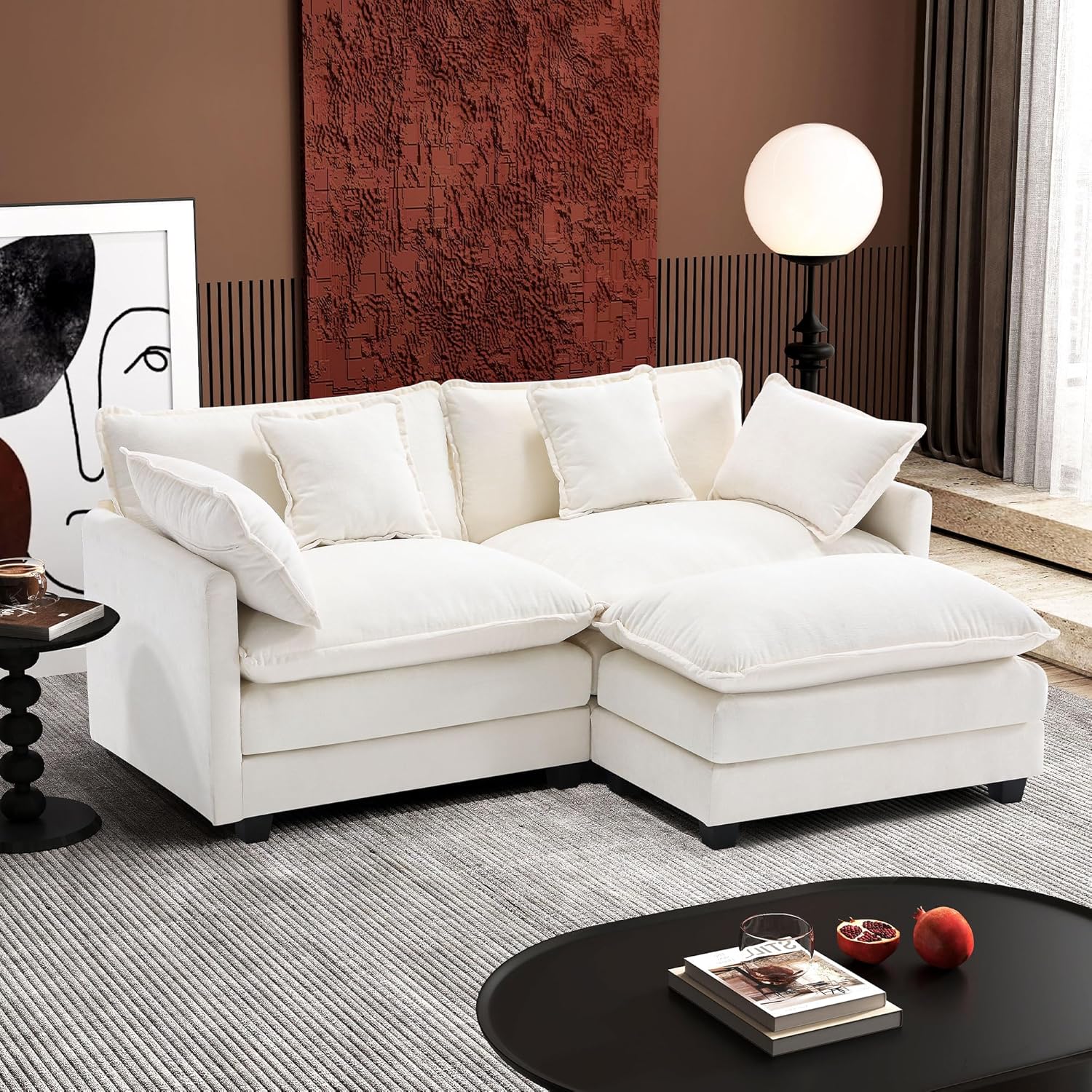 Ihanherry U Shaped Modular Cloud Sofa 5 Seat Chenille Sectional with Ottoman