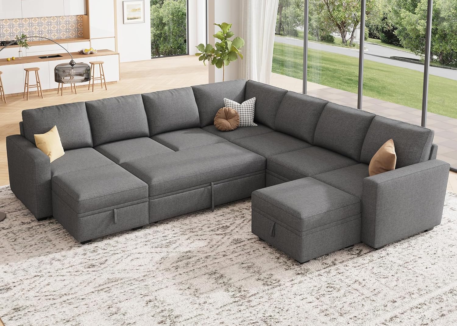 HONBAY Modular L Shaped Sectional Sleeper Sofa with Storage Pull Out Bed