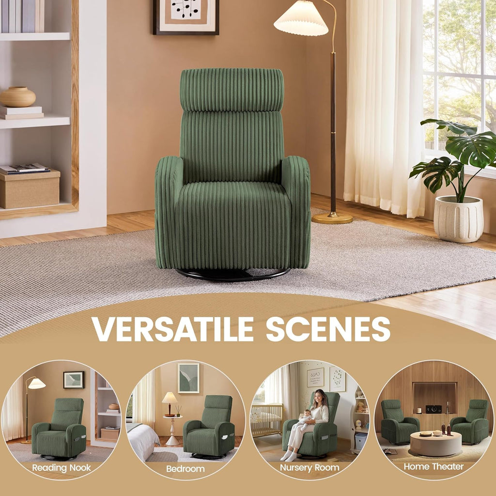Yaheetech 360 Swivel Glider Chair Nursery Corduroy Rocking Nursing Chair with Pockets