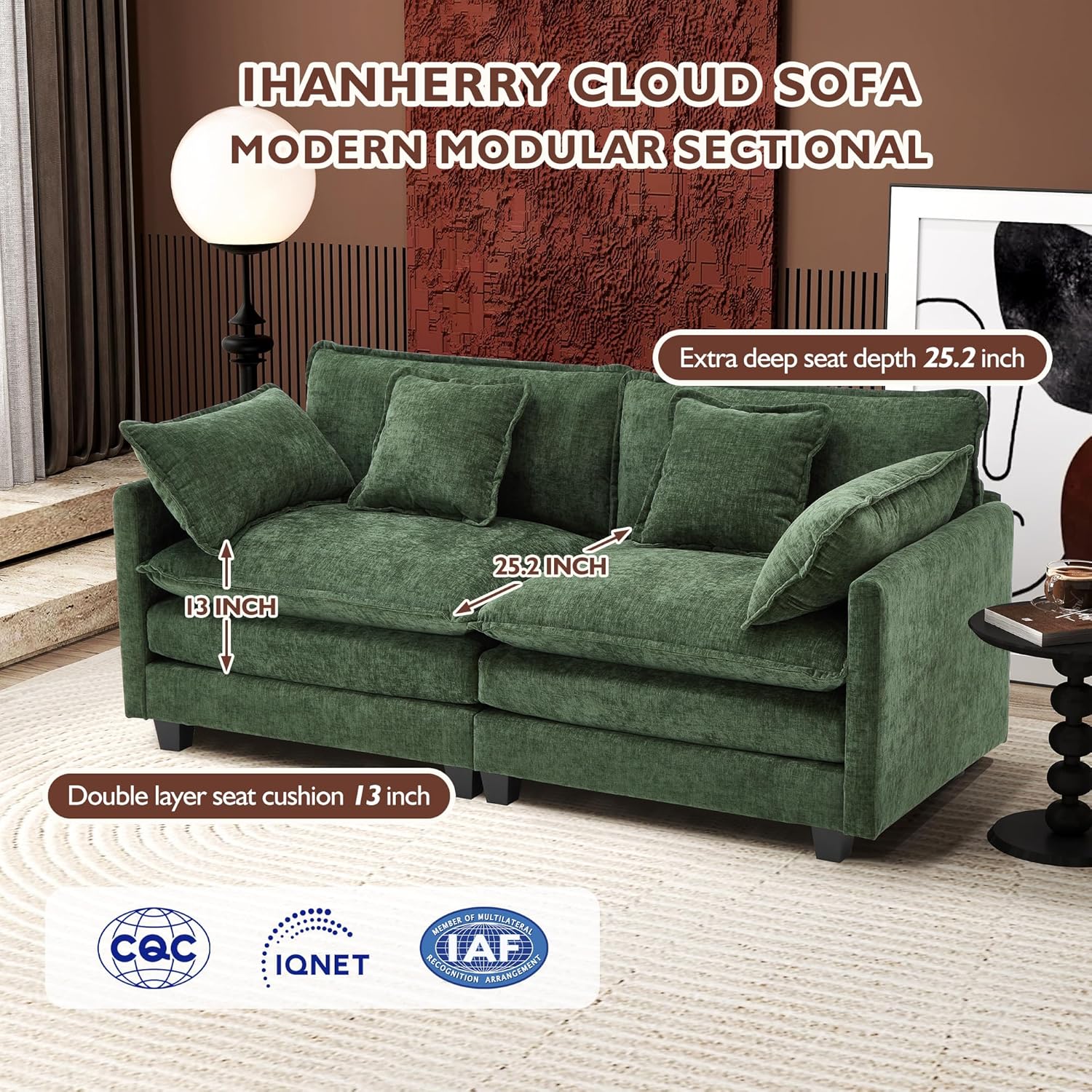 Ihanherry U Shaped Modular Cloud Sofa 5 Seat Chenille Sectional with Ottoman