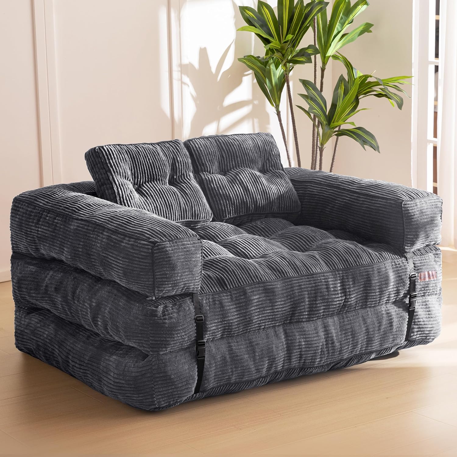 MAXYOYO L Shaped Folding Sofa Bed Convertible Sleeper with Pillow Armrest