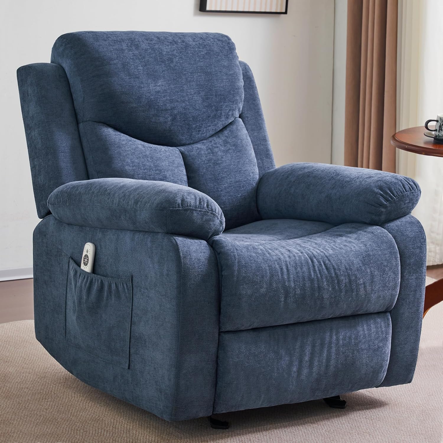Sftaiyou Manual Rocker Recliner Chair Massage Fabric Overstuffed Soft Recliner