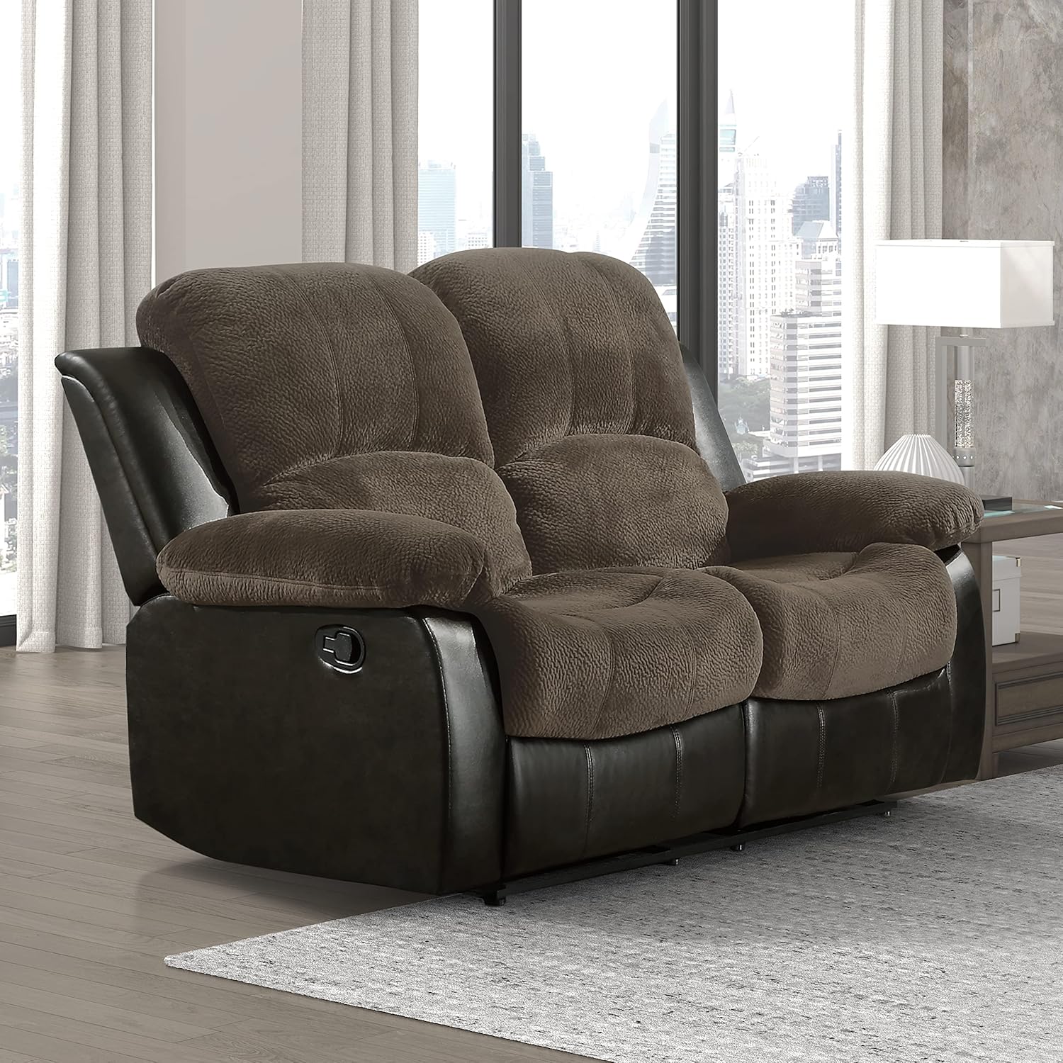 Lexicon Loveseat Recliner Double Sofa Manual Pull Tab Faux Leather Living Room