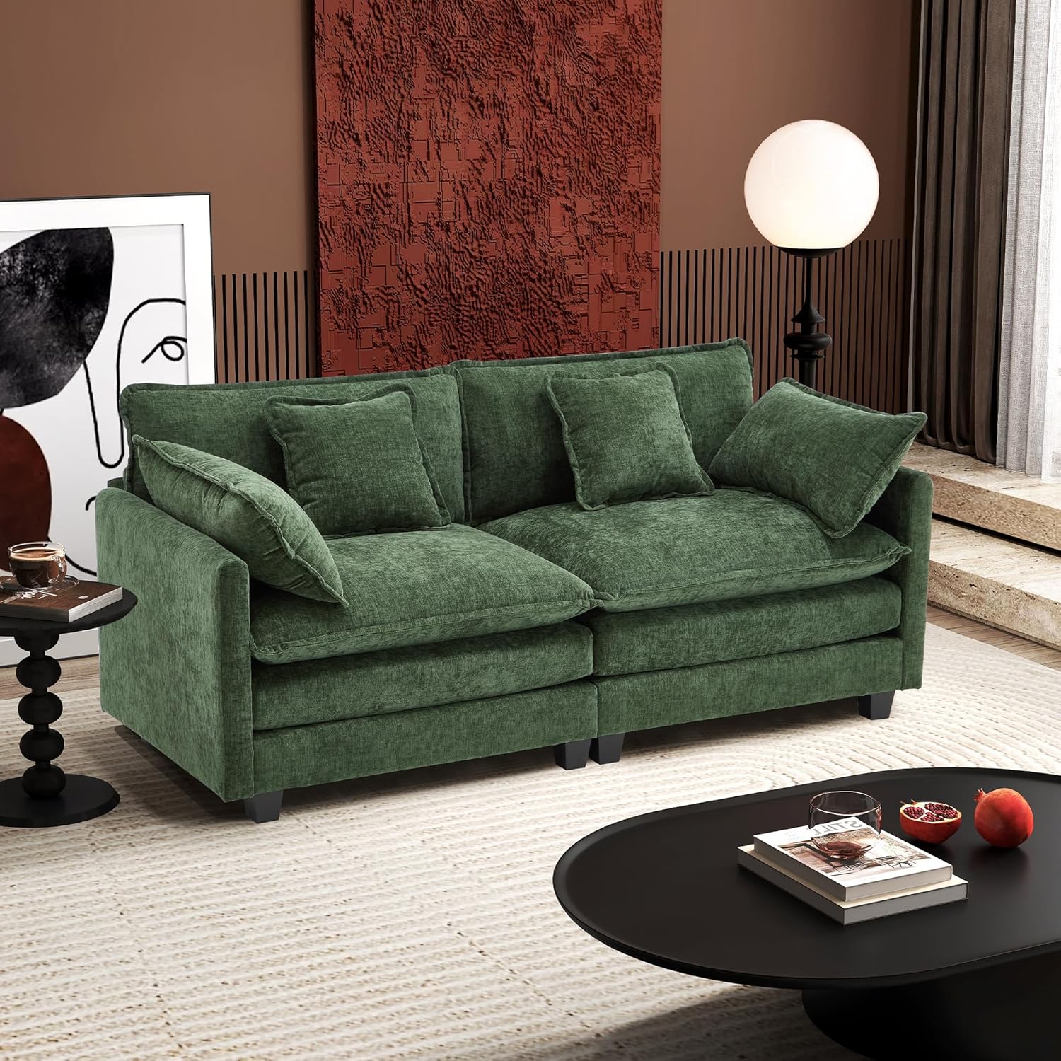 Ihanherry U Shaped Modular Cloud Sofa 5 Seat Chenille Sectional with Ottoman