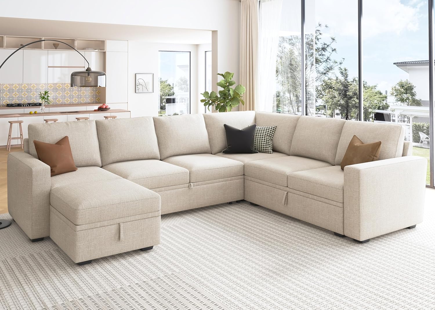 HONBAY Modular Sectional Sleeper Sofa L Shaped Couch with Pull Out Bed