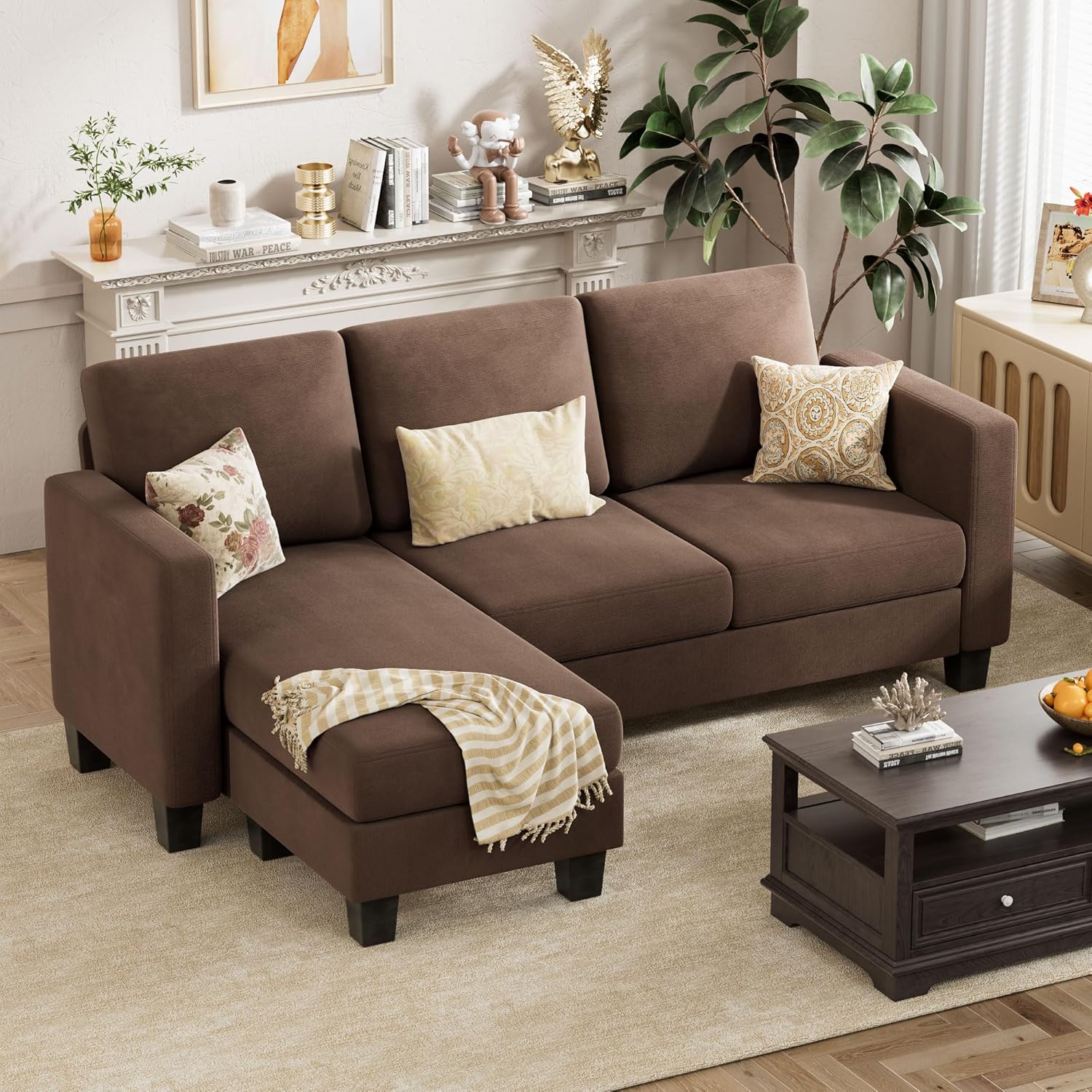 VICTONE Convertible L Shaped Sectional Sofa Couch 3 Seat with Ottoman