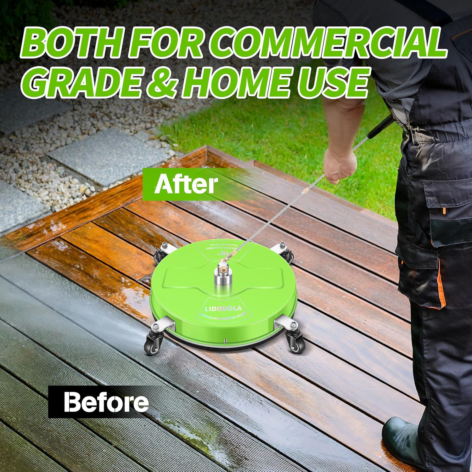 LidoDola 14 Inch Pressure Washer Surface Cleaner with Wheels for Concrete Patio Deck