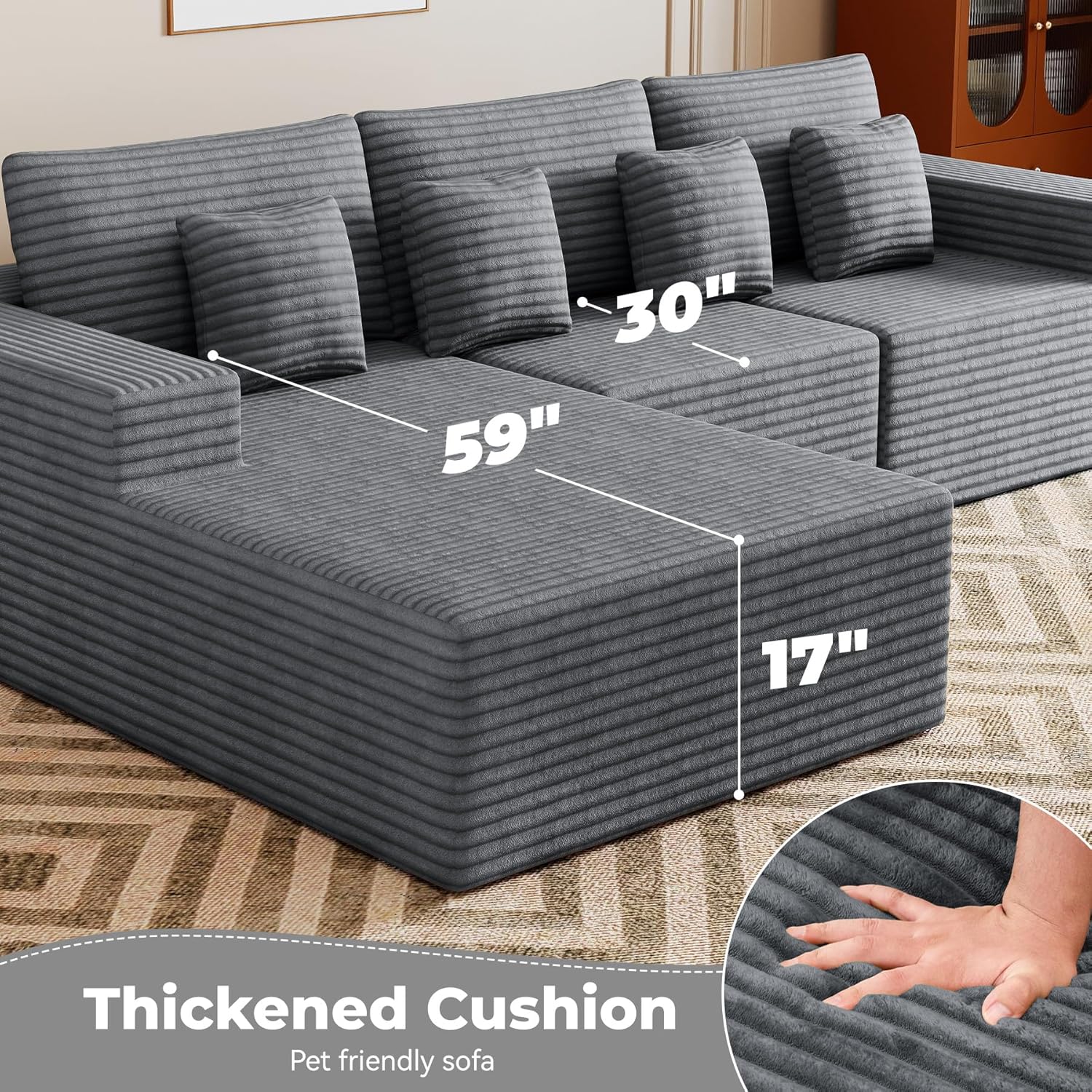 Luxanimarion Modular Sectional Sofa L Shape Deep Seat Cloud Couch Living Room