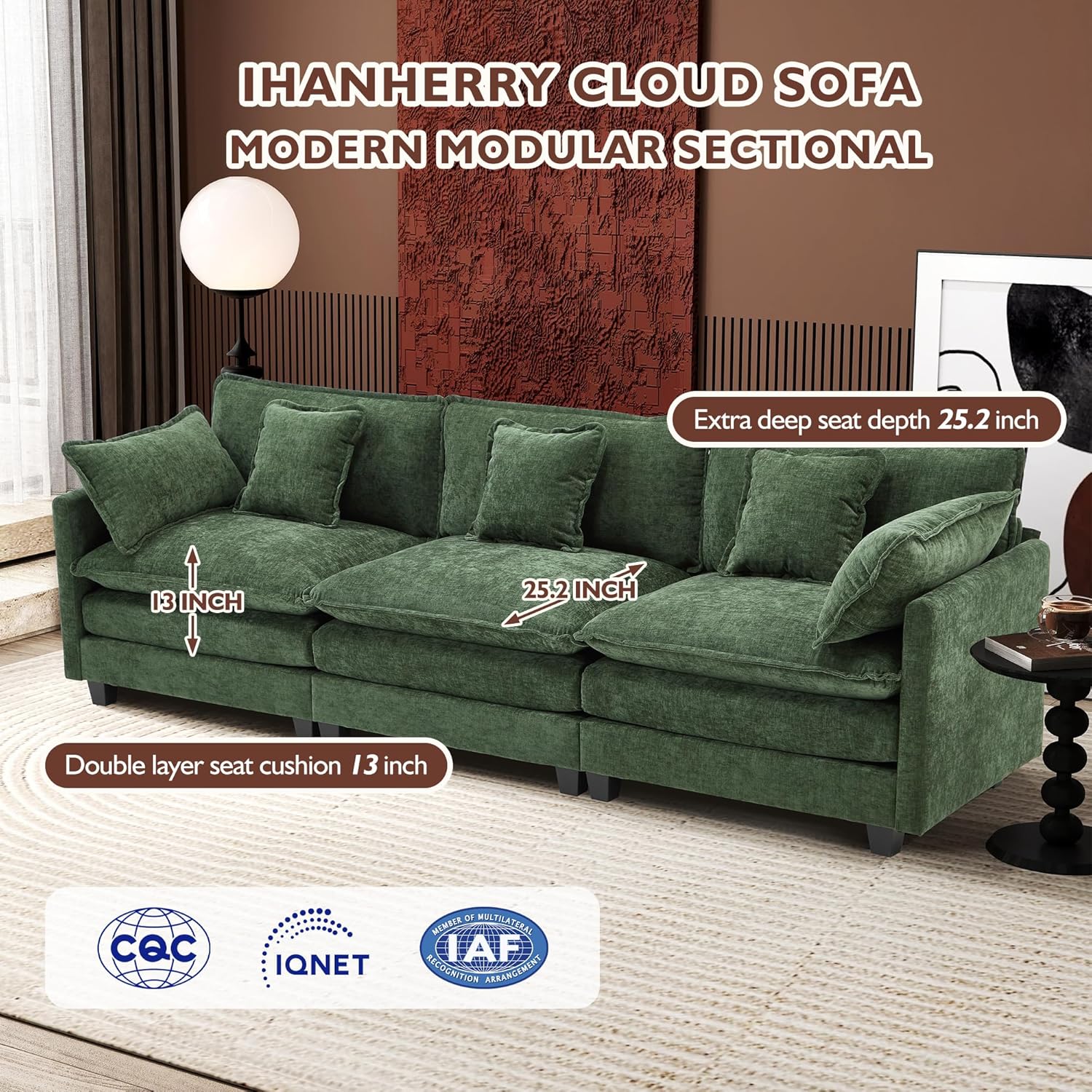 Ihanherry U Shaped Modular Sectional Sofa 5 Seat with 2 Ottomans Chenille