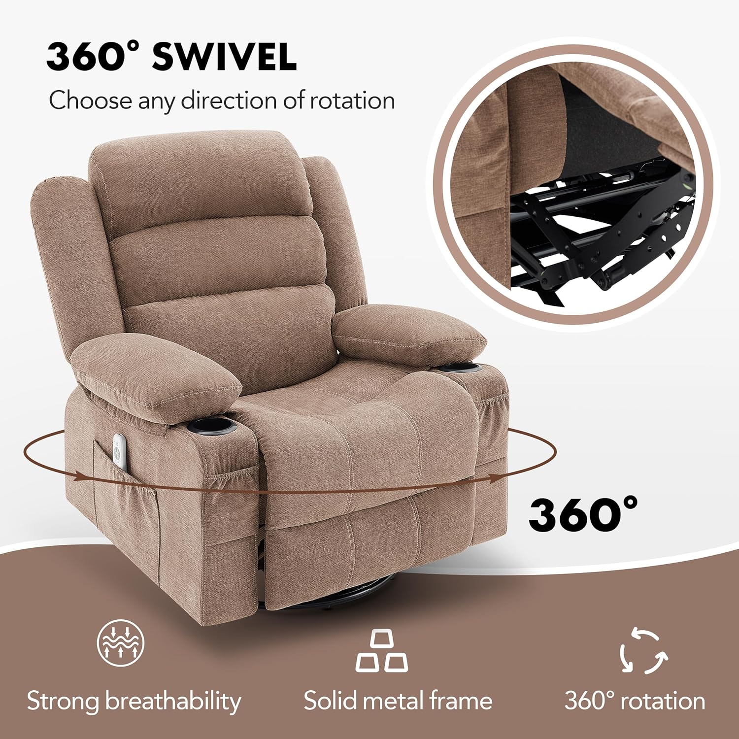 Huatean Home Rocker Recliner Chair Swivel Massage Heated Oversized Sofa Seat
