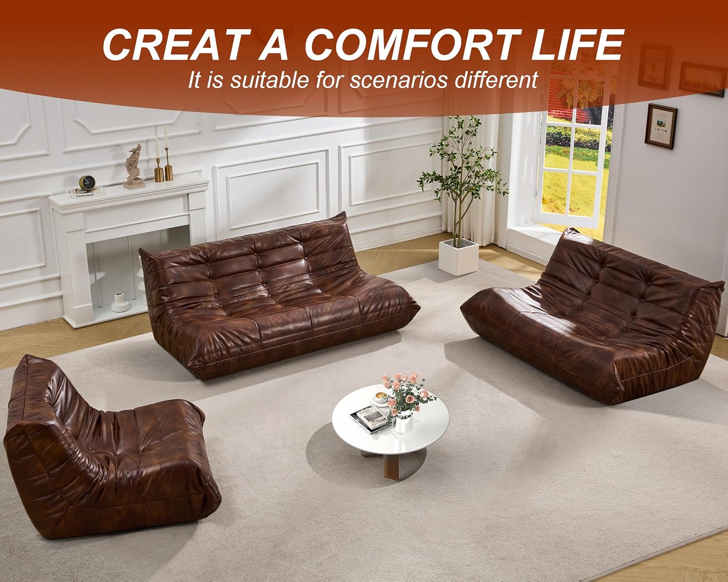 Hobestluk Giant Bean Bag Chair Memory Foam Faux Leather Floor Sofa for Adults