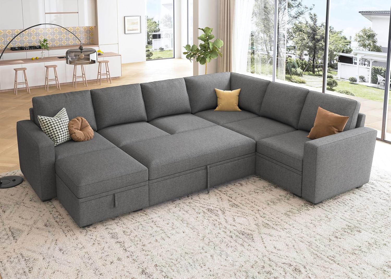 HONBAY Modular Sectional Sleeper Sofa L Shaped Couch with Pull Out Bed