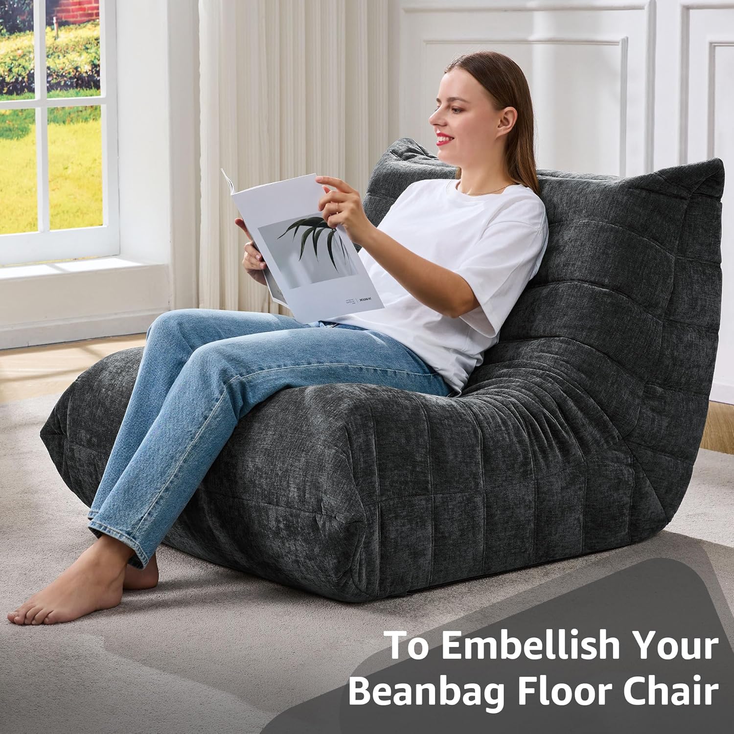 Hobestluk Giant Bean Bag Chair Memory Foam Faux Fur Sofa for Living Room