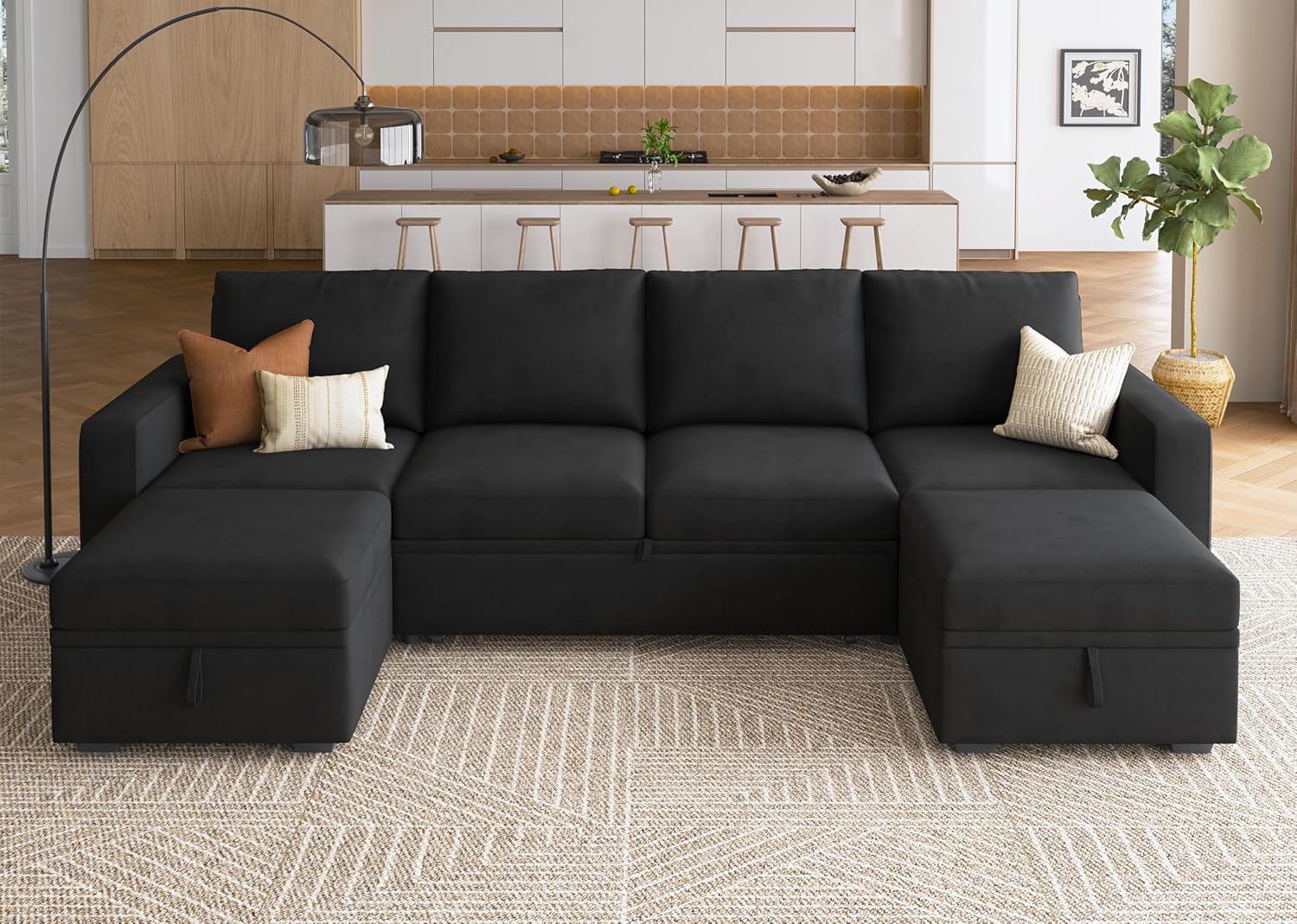 HONBAY Modular Sectional Sleeper Sofa L Shaped Couch with Pull Out Bed