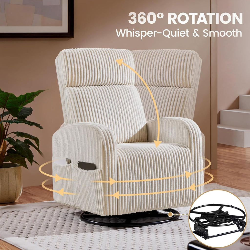Yaheetech 360 Swivel Glider Chair Nursery Corduroy Rocking Nursing Chair with Pockets
