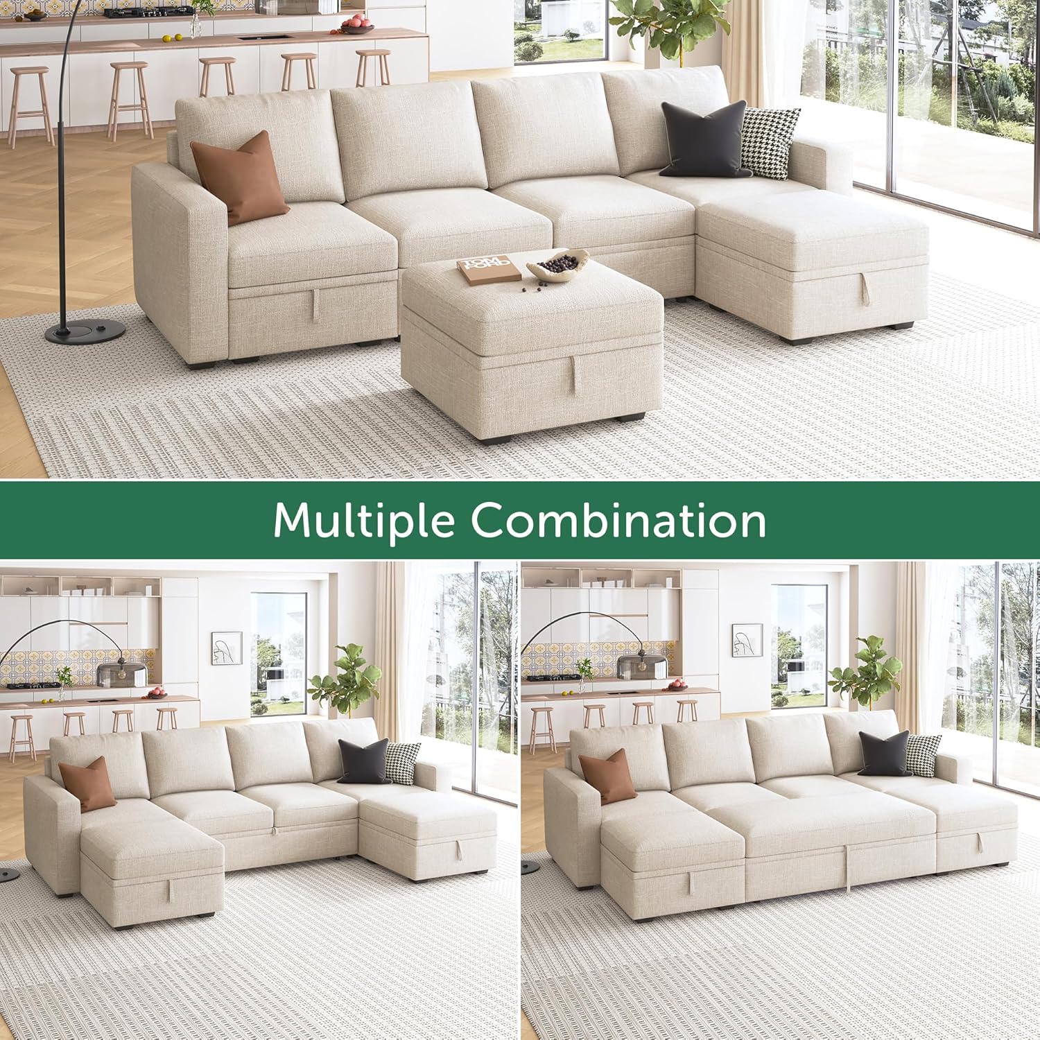 HONBAY Modular Sectional Sleeper Sofa L Shaped Couch with Pull Out Bed