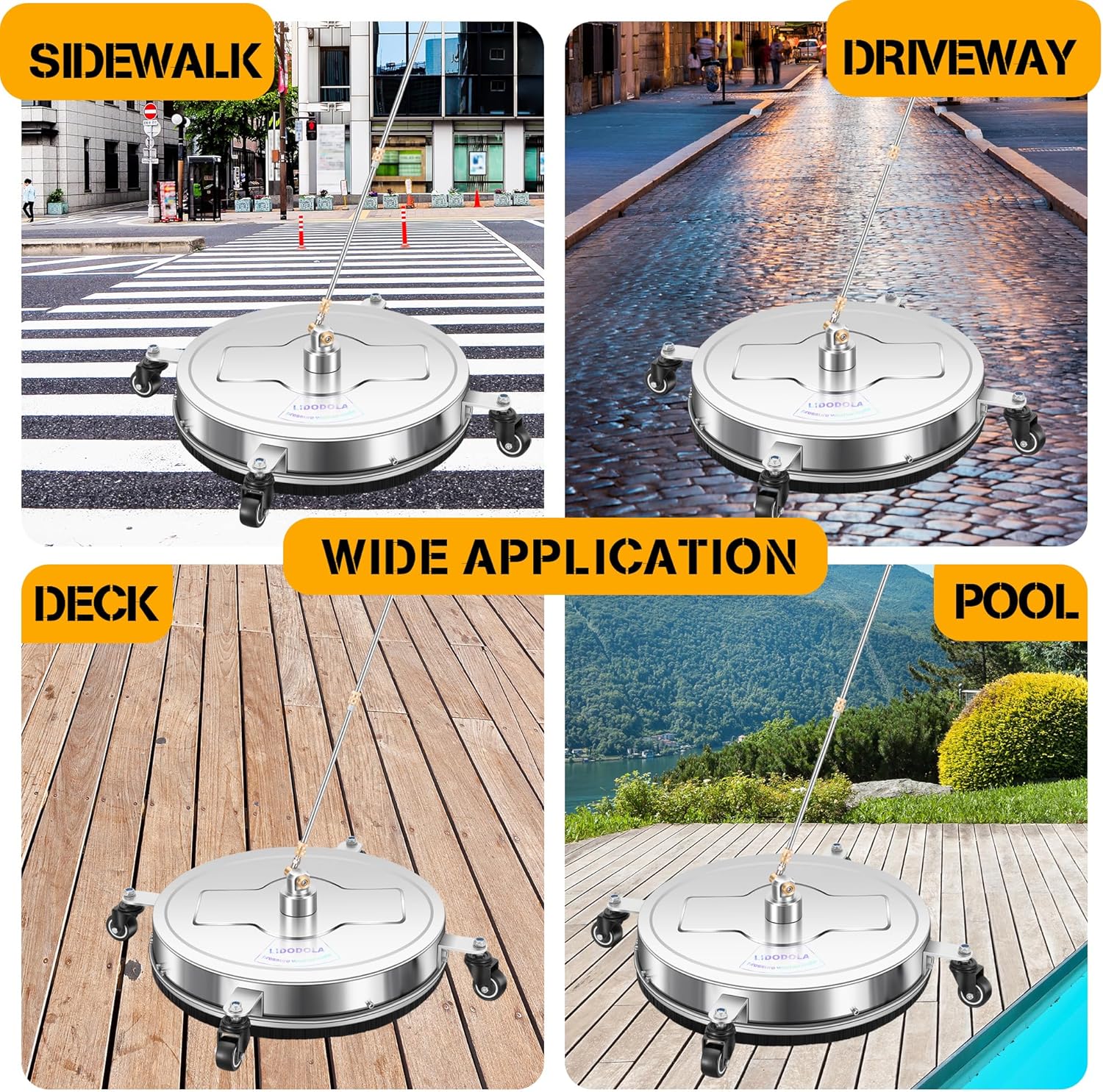 LidoDola 14 Inch Pressure Washer Surface Cleaner with Wheels for Concrete Patio Deck