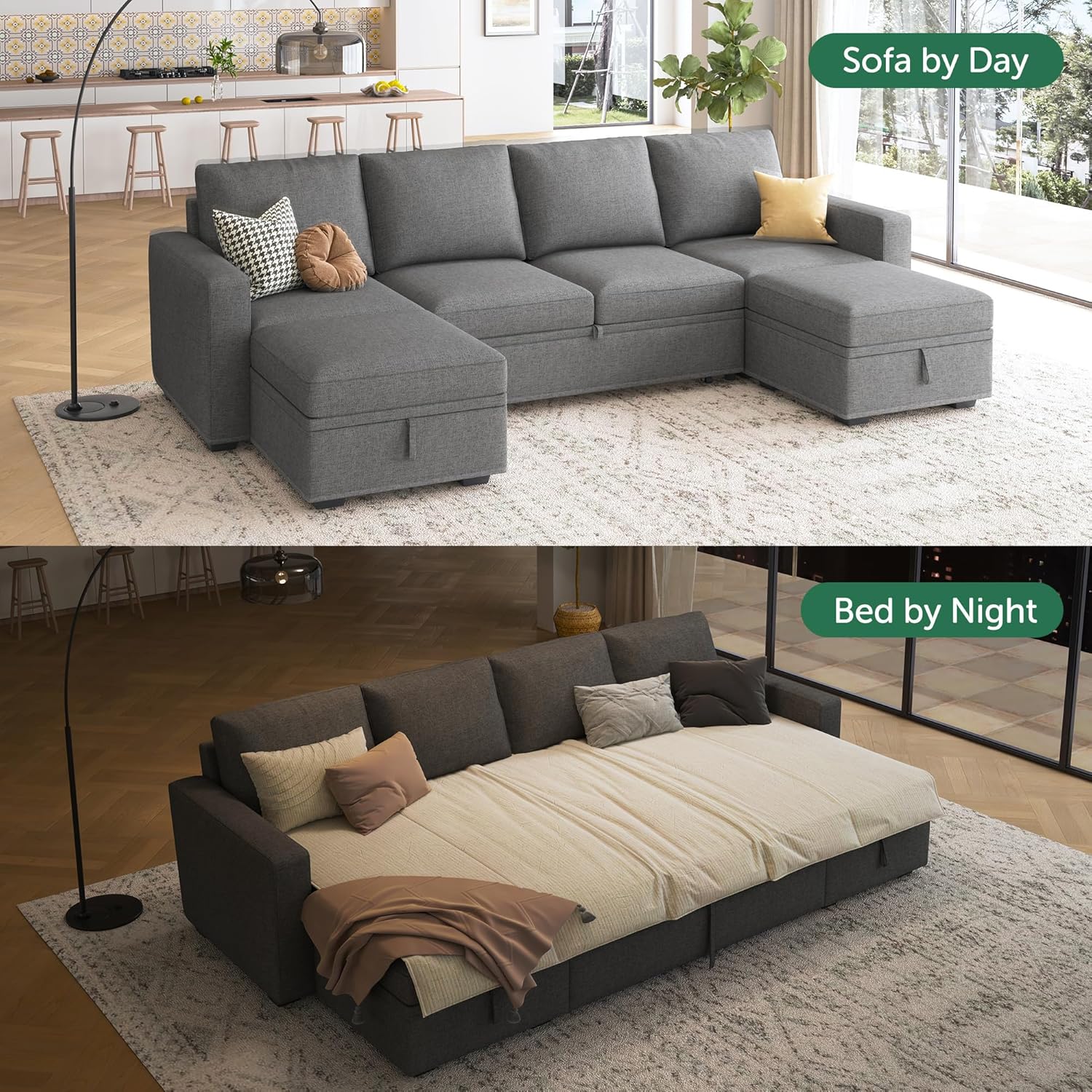 HONBAY Modular Sectional Sleeper Sofa L Shaped Couch with Pull Out Bed