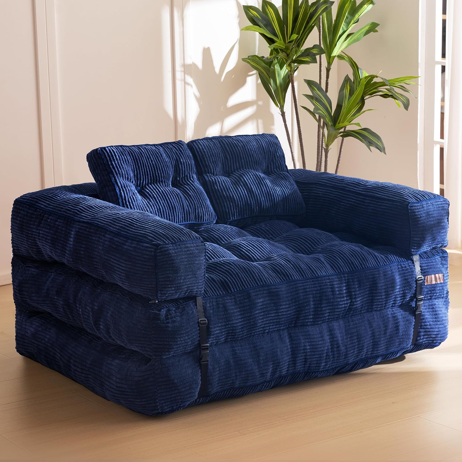 MAXYOYO L Shaped Folding Sofa Bed Convertible Sleeper with Pillow Armrest