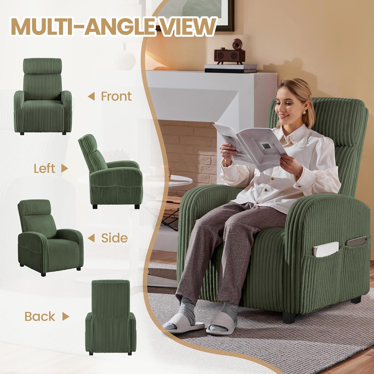 Yaheetech 360 Swivel Glider Chair Nursery Corduroy Rocking Nursing Chair with Pockets