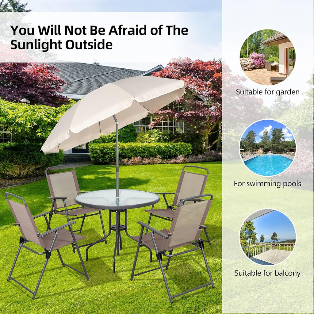 Vongrasig 6 Piece Folding Patio Dining Set Outdoor Table with 4 Chairs Umbrella