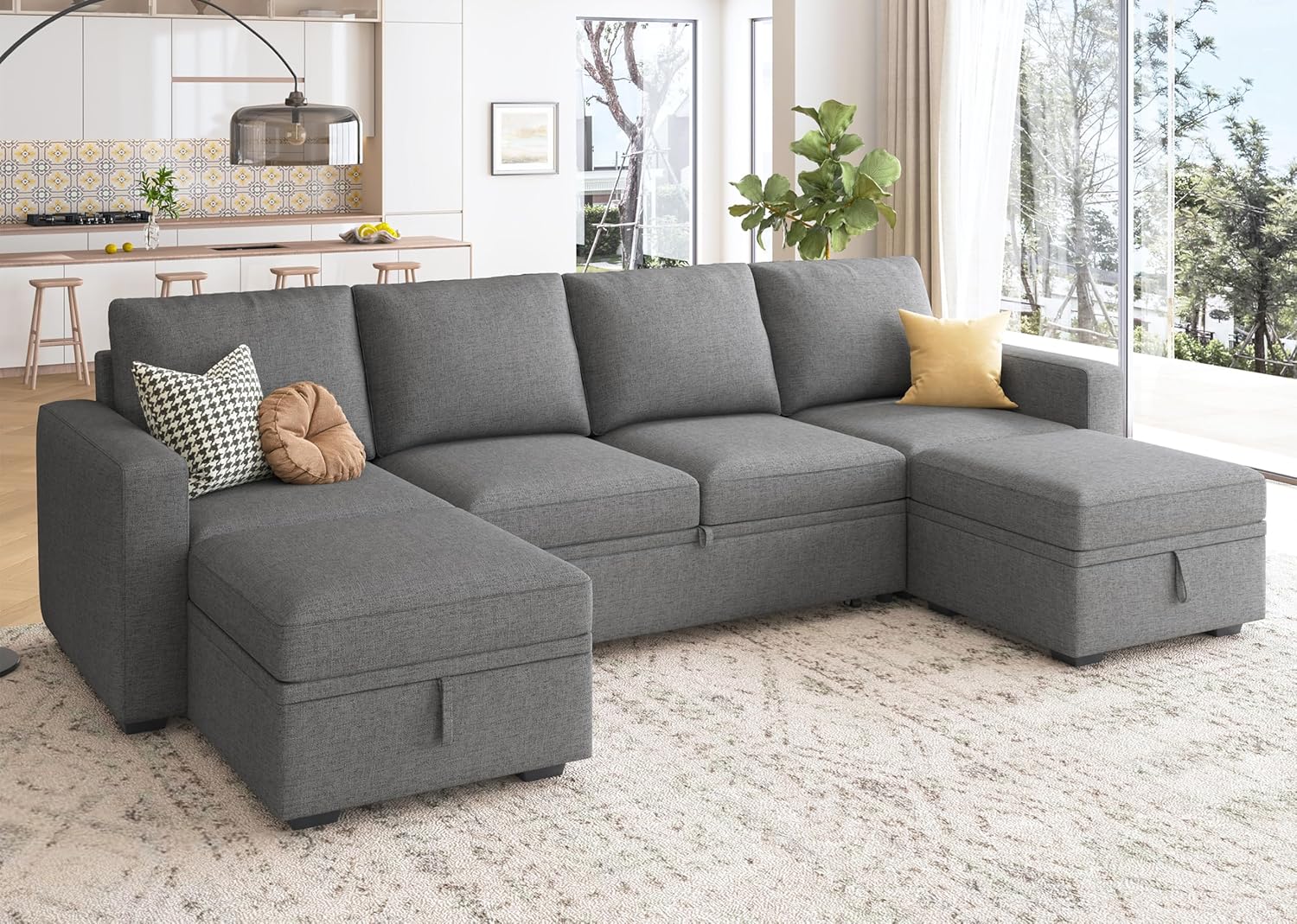 HONBAY Modular Sectional Sleeper Sofa L Shaped Couch with Pull Out Bed
