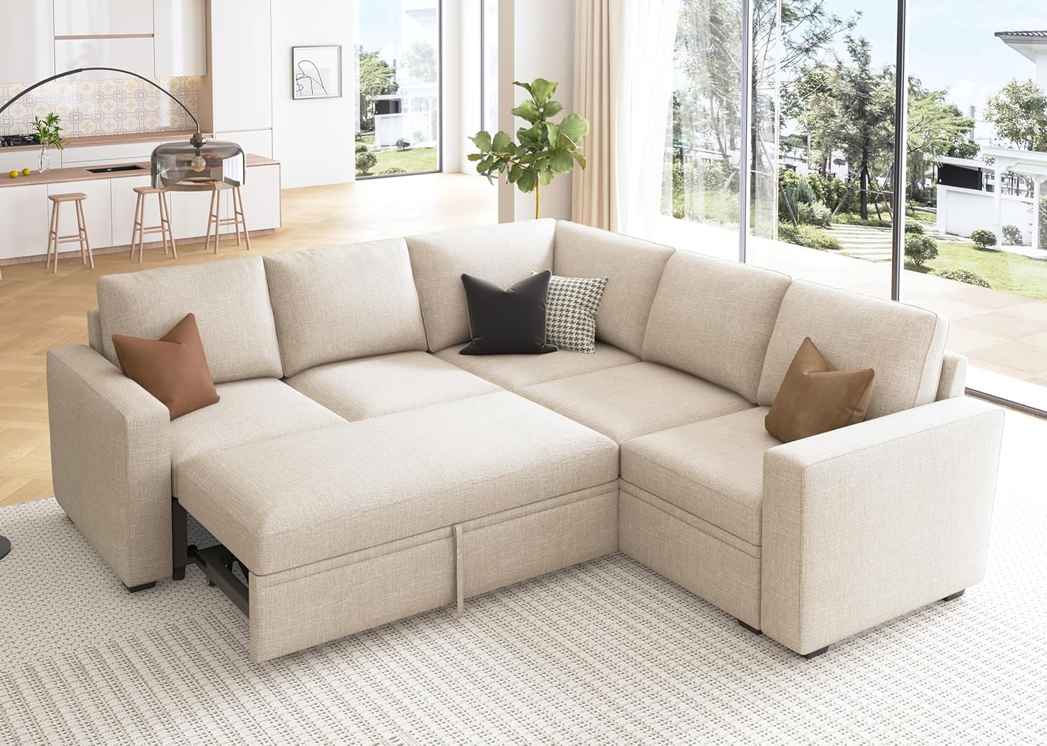 HONBAY Modular Sectional Sleeper Sofa L Shaped Couch with Pull Out Bed