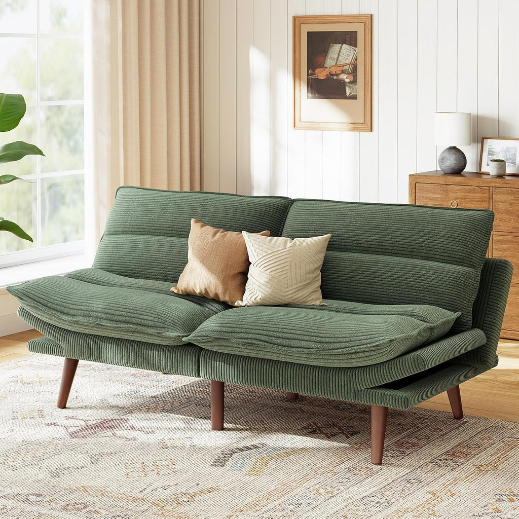 Marsail Futon Sofa Bed Convertible Corduroy Loveseat with Adjustable Backrest