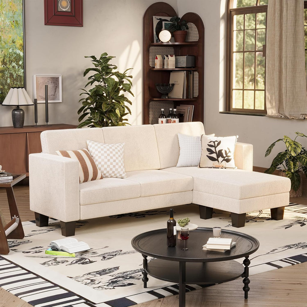 VICTONE Convertible L Shaped Sectional Sofa Couch 3 Seat with Ottoman