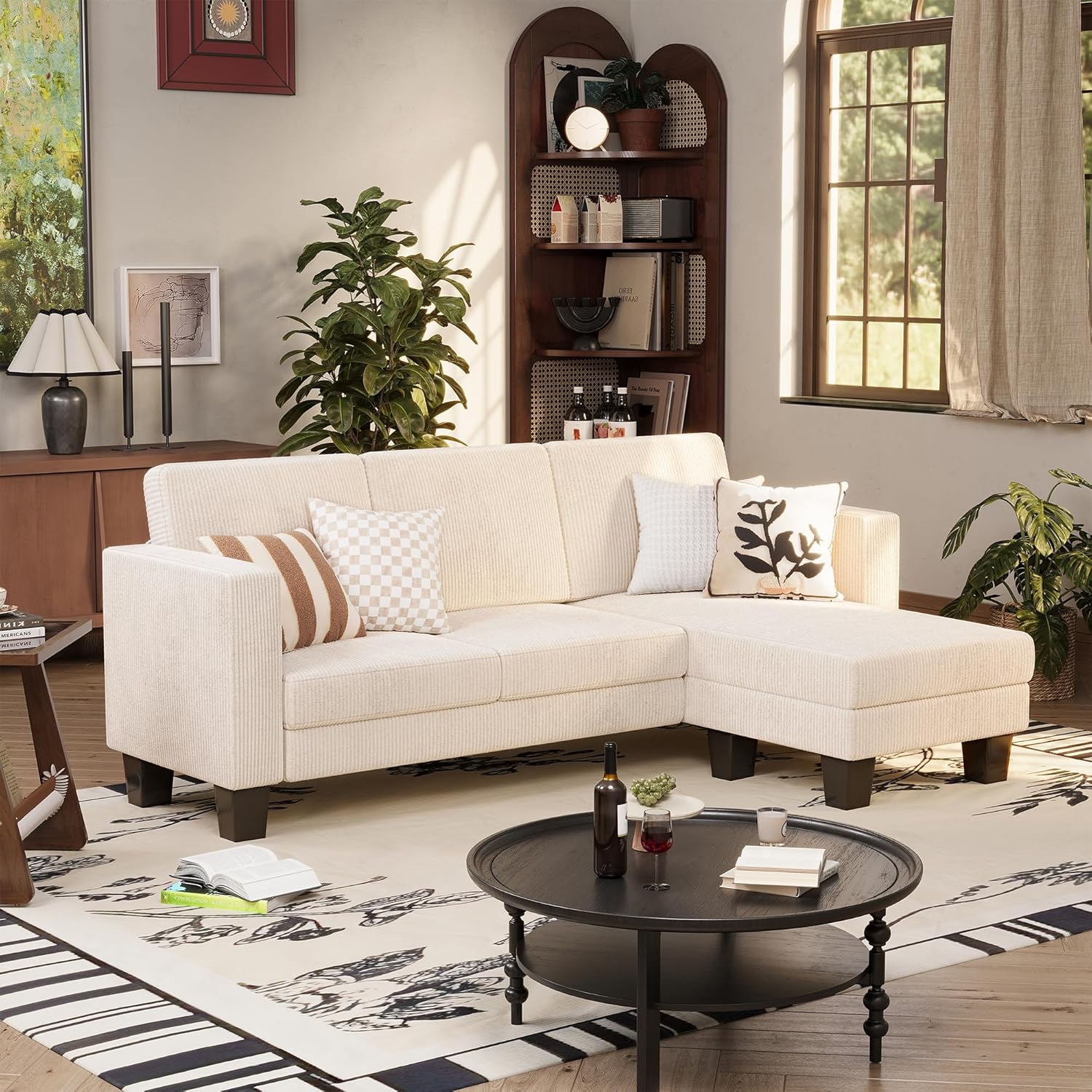 VICTONE Convertible L Shaped Sectional Sofa Couch 3 Seat with Ottoman