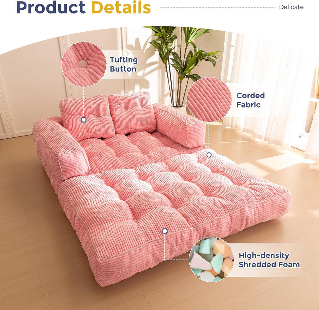 MAXYOYO L Shaped Folding Sofa Bed Convertible Sleeper with Pillow Armrest