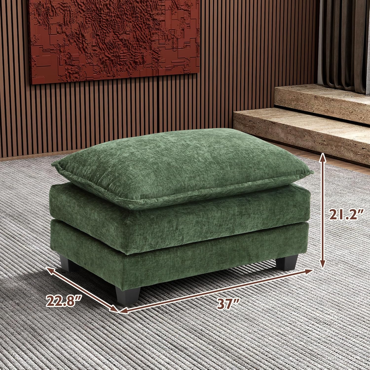 Ihanherry U Shaped Modular Cloud Sofa 5 Seat Chenille Sectional with Ottoman