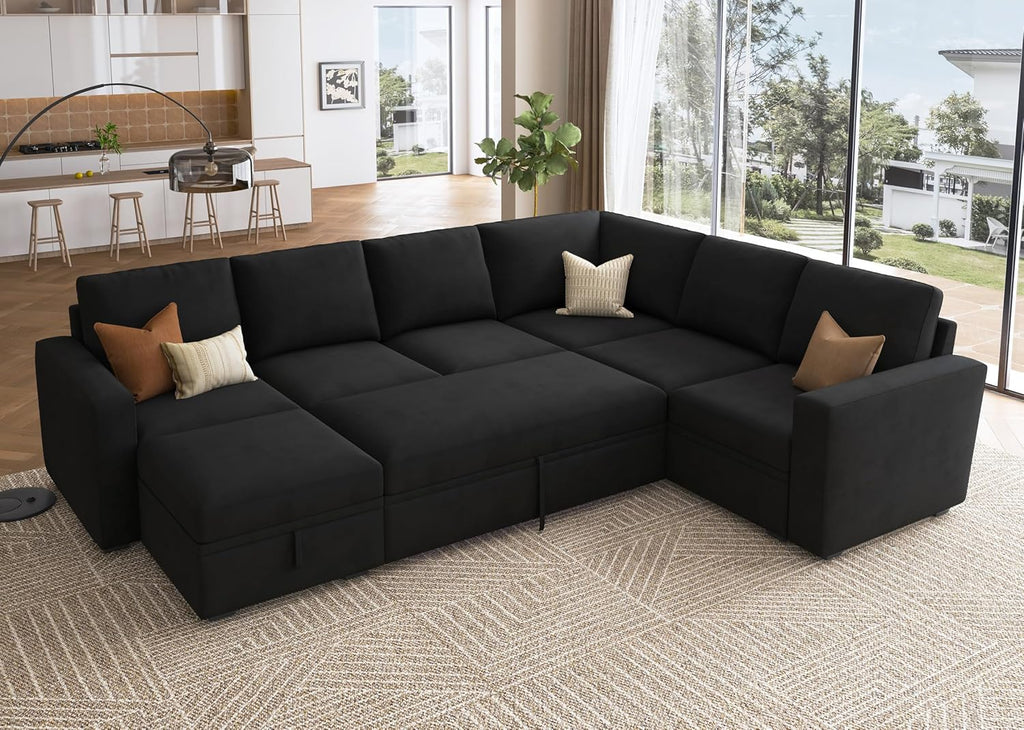 HONBAY Modular L Shaped Sectional Sleeper Sofa with Storage Pull Out Bed