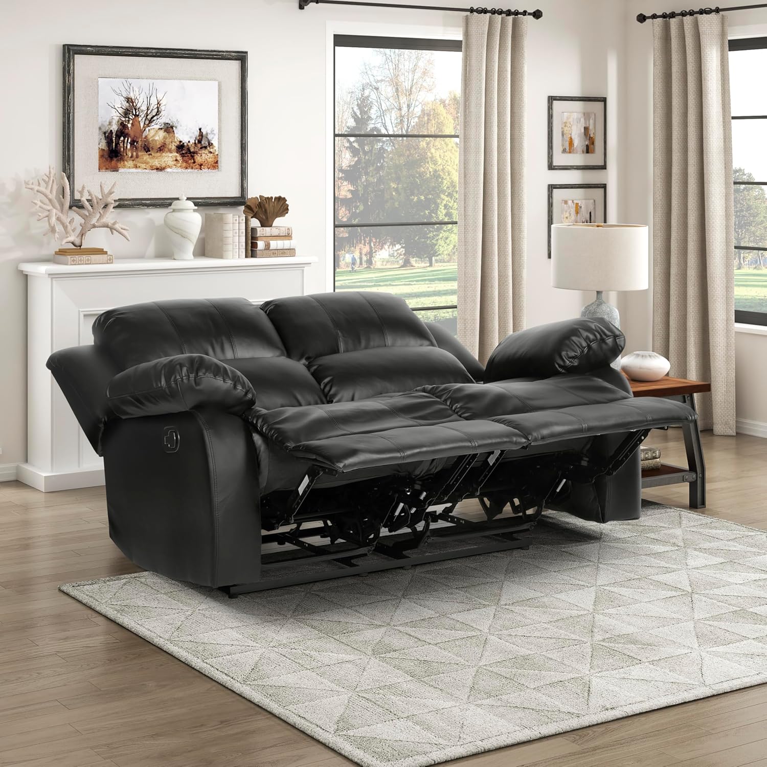 Lexicon Loveseat Recliner Double Sofa Manual Pull Tab Faux Leather Living Room