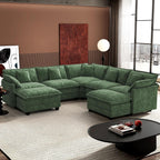 Ihanherry U Shaped Modular Cloud Sofa 5 Seat Chenille Sectional with Ottoman