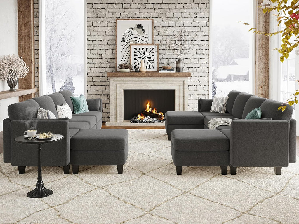 Huatean Home Modular Sectional Sofa U Shaped Couch 6 Seat Convertible High Density Foam