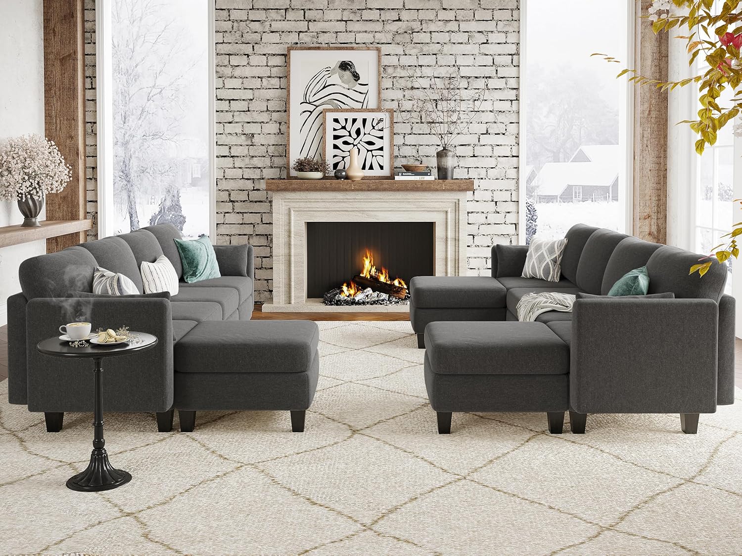 Huatean Home Modular Sectional Sofa U Shaped Couch 6 Seat Convertible High Density Foam