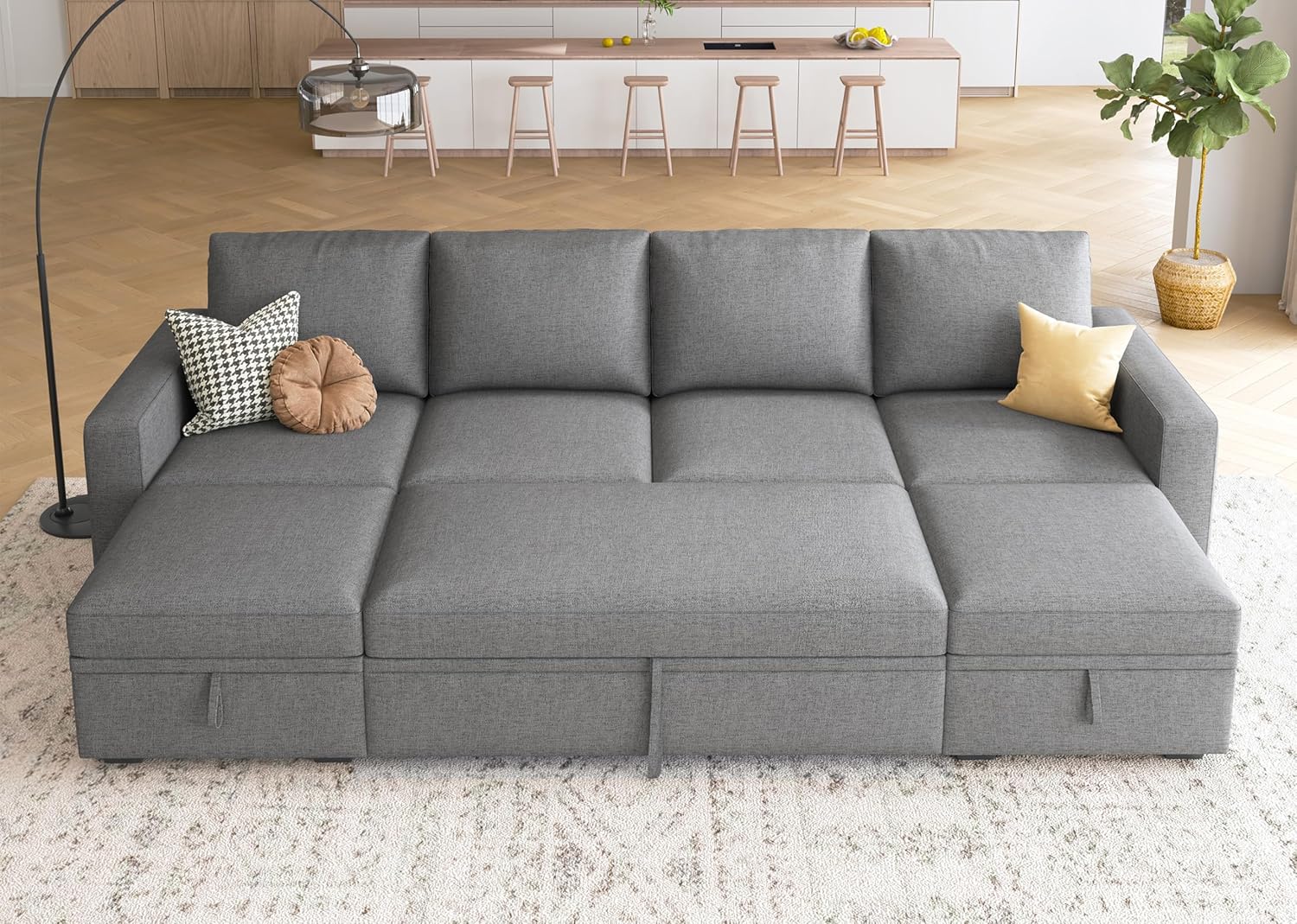 HONBAY Modular Sectional Sleeper Sofa L Shaped Couch with Pull Out Bed