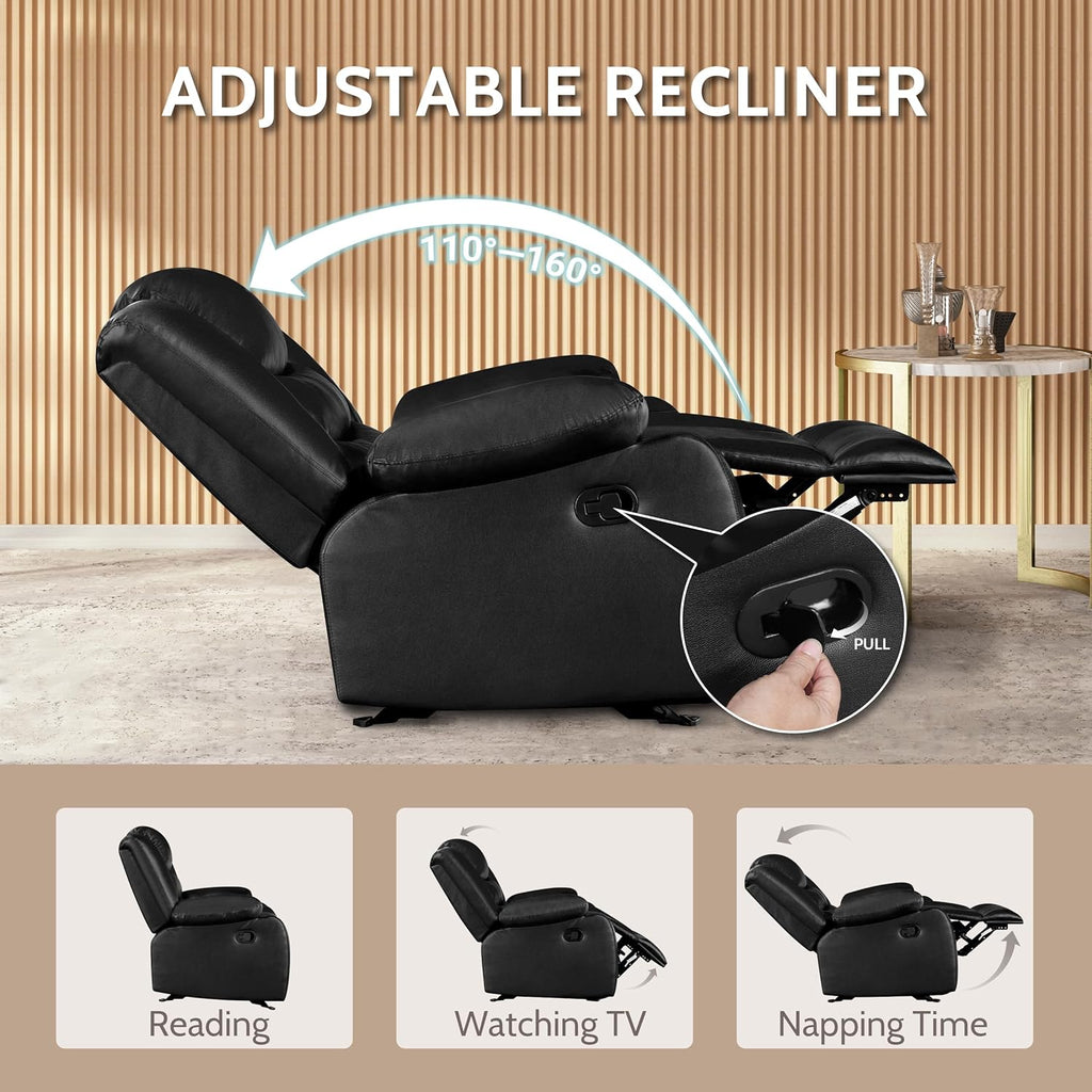 PrimeZone Oversized Rocker Recliner Chair Faux Leather Manual Reclining Brown
