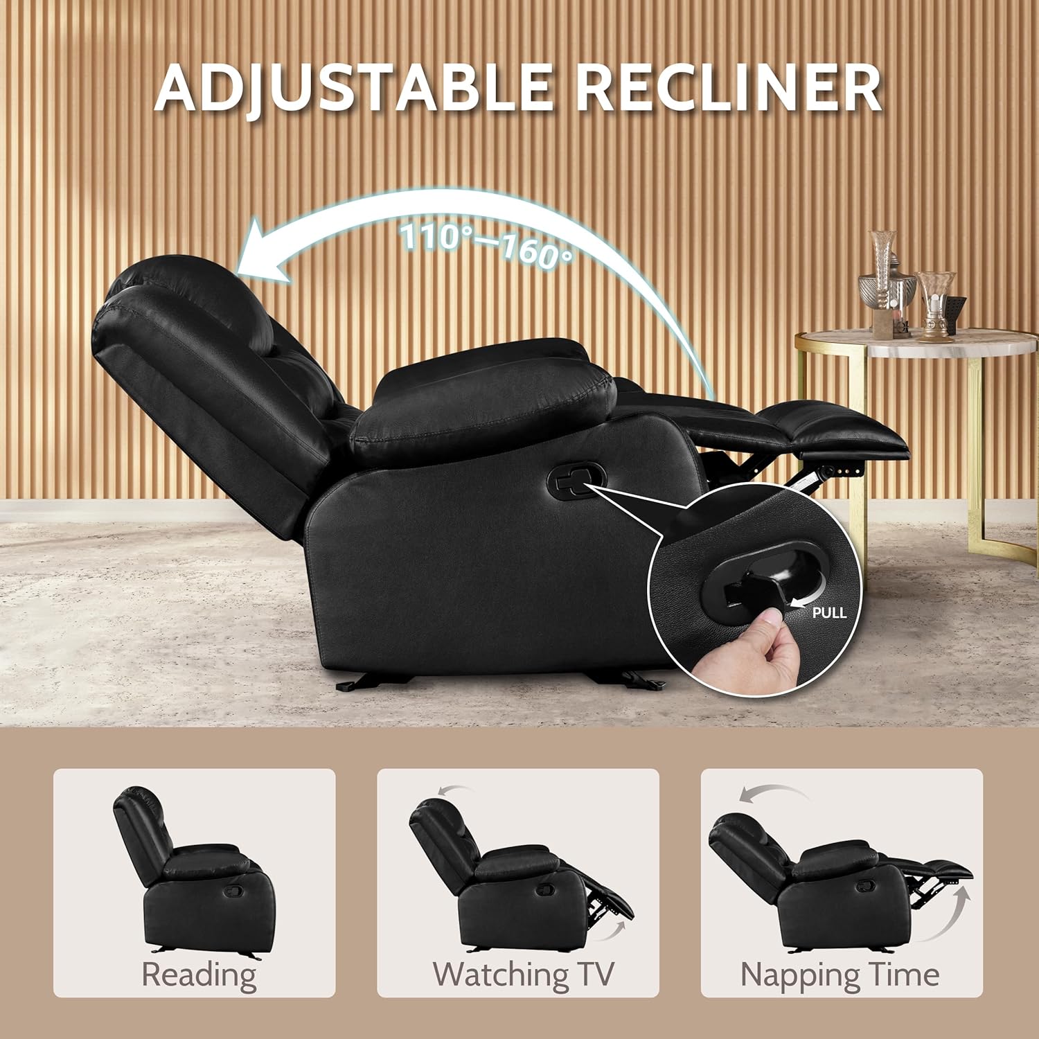 PrimeZone Oversized Rocker Recliner Chair Faux Leather Manual Reclining Brown
