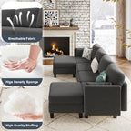 Huatean Home Modular Sectional Sofa U Shaped Couch 6 Seat Convertible High Density Foam