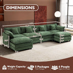 Ihanherry U Shaped Modular Sectional Sofa 5 Seat with 2 Ottomans Chenille