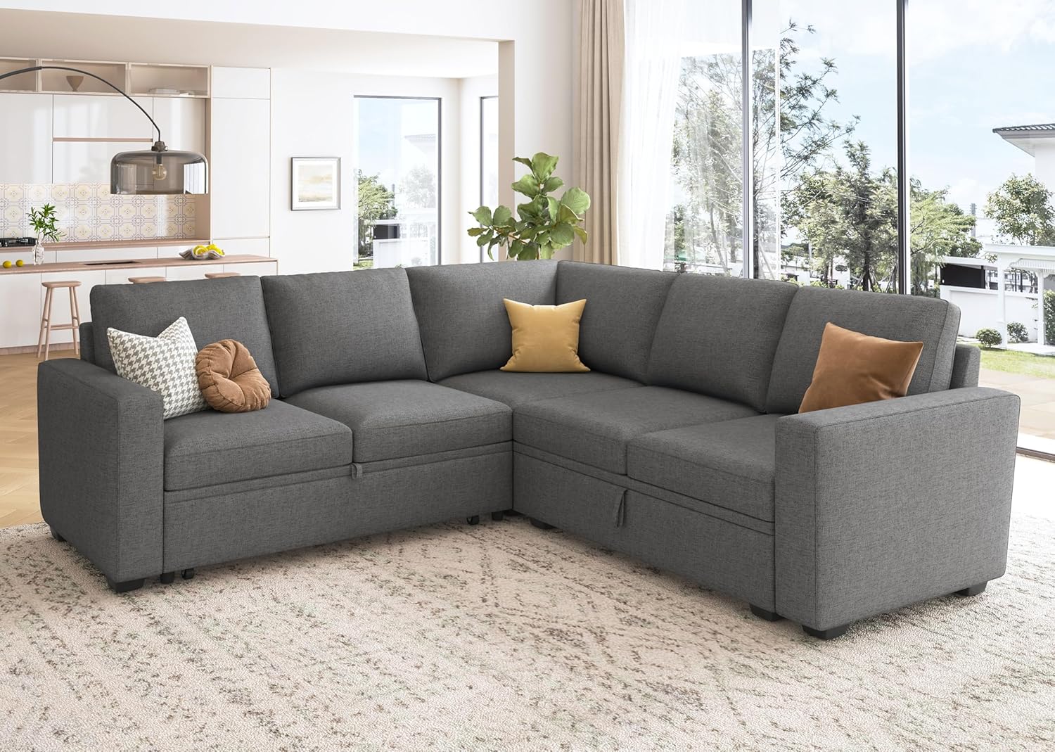 HONBAY Modular Sectional Sleeper Sofa L Shaped Couch with Pull Out Bed