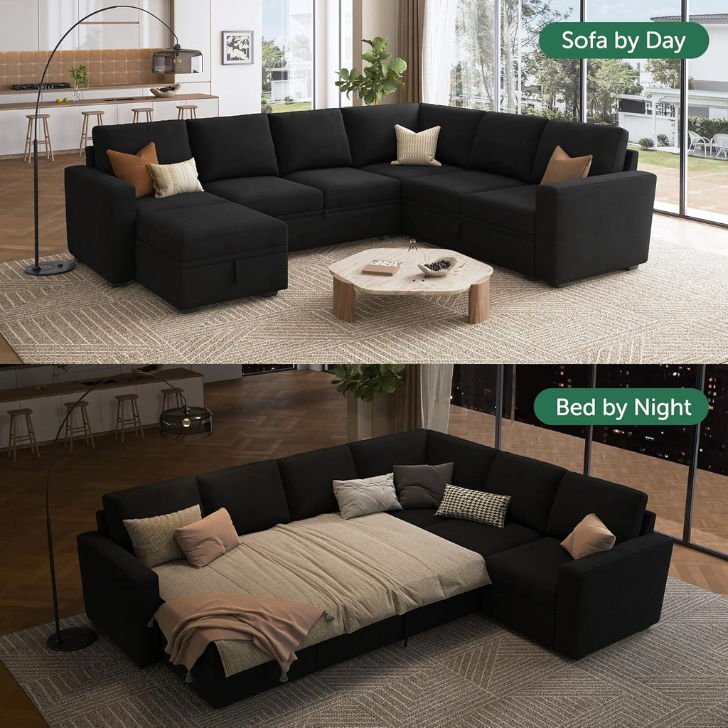 HONBAY Modular L Shaped Sectional Sleeper Sofa with Storage Pull Out Bed