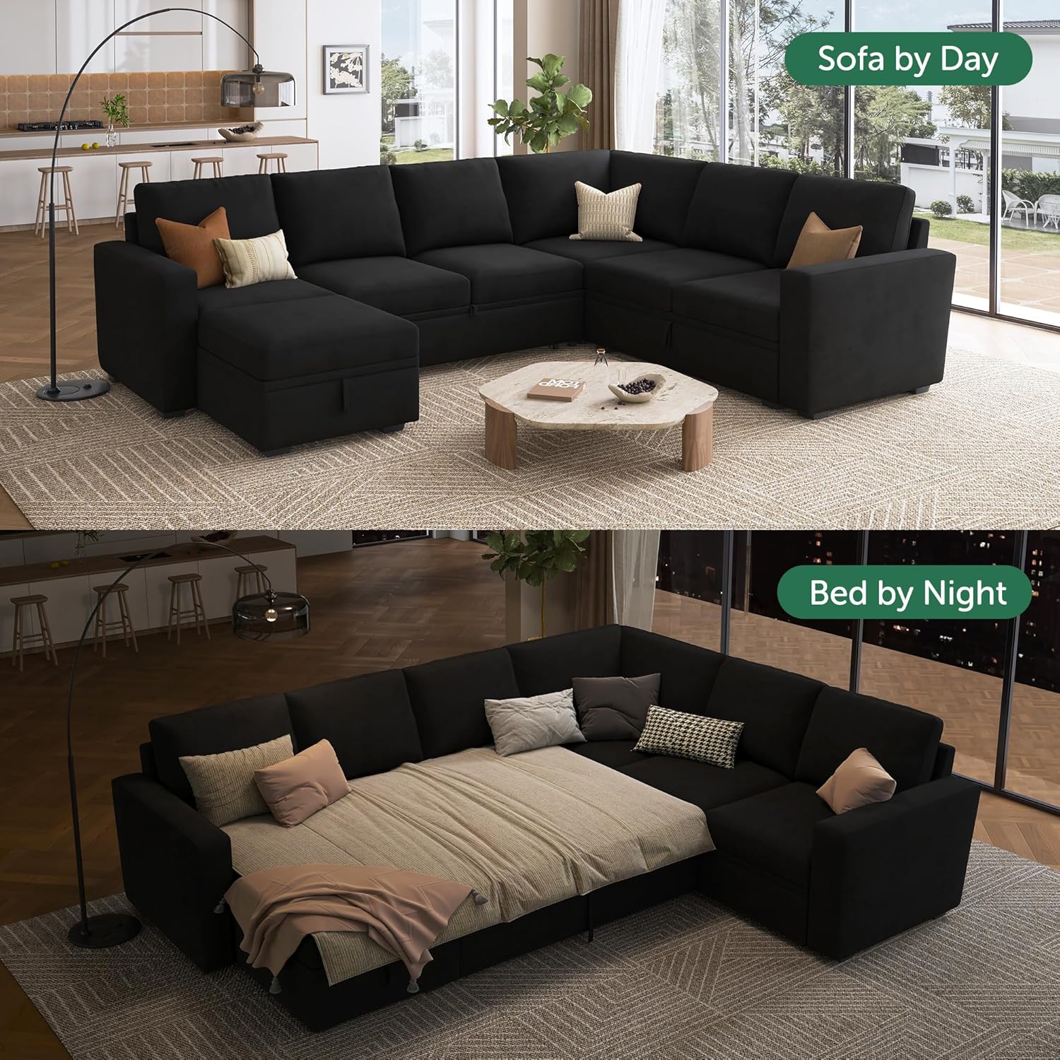 HONBAY Modular Sectional Sleeper Sofa L Shaped Couch with Pull Out Bed