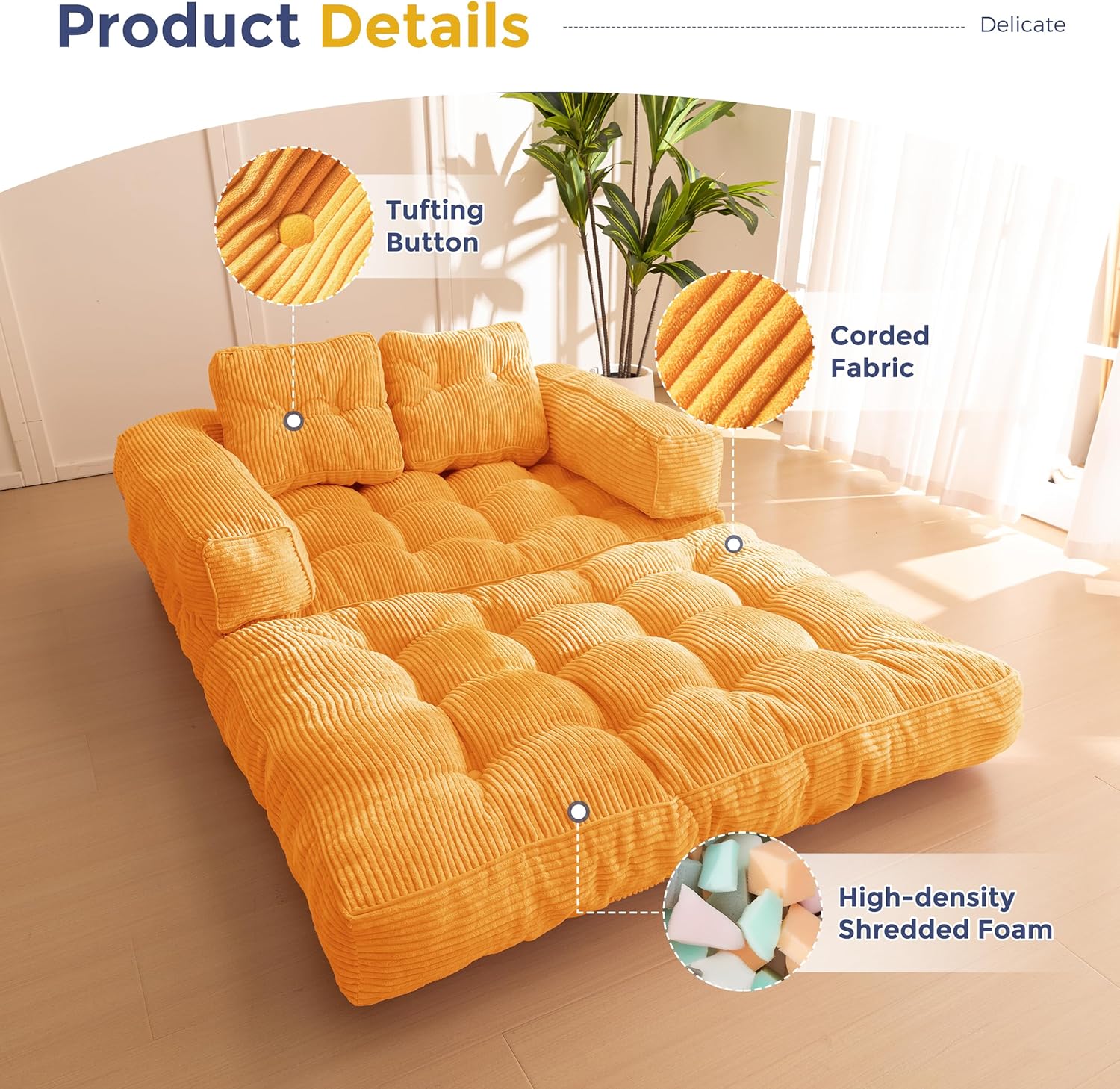 MAXYOYO L Shaped Folding Sofa Bed Convertible Sleeper with Pillow Armrest